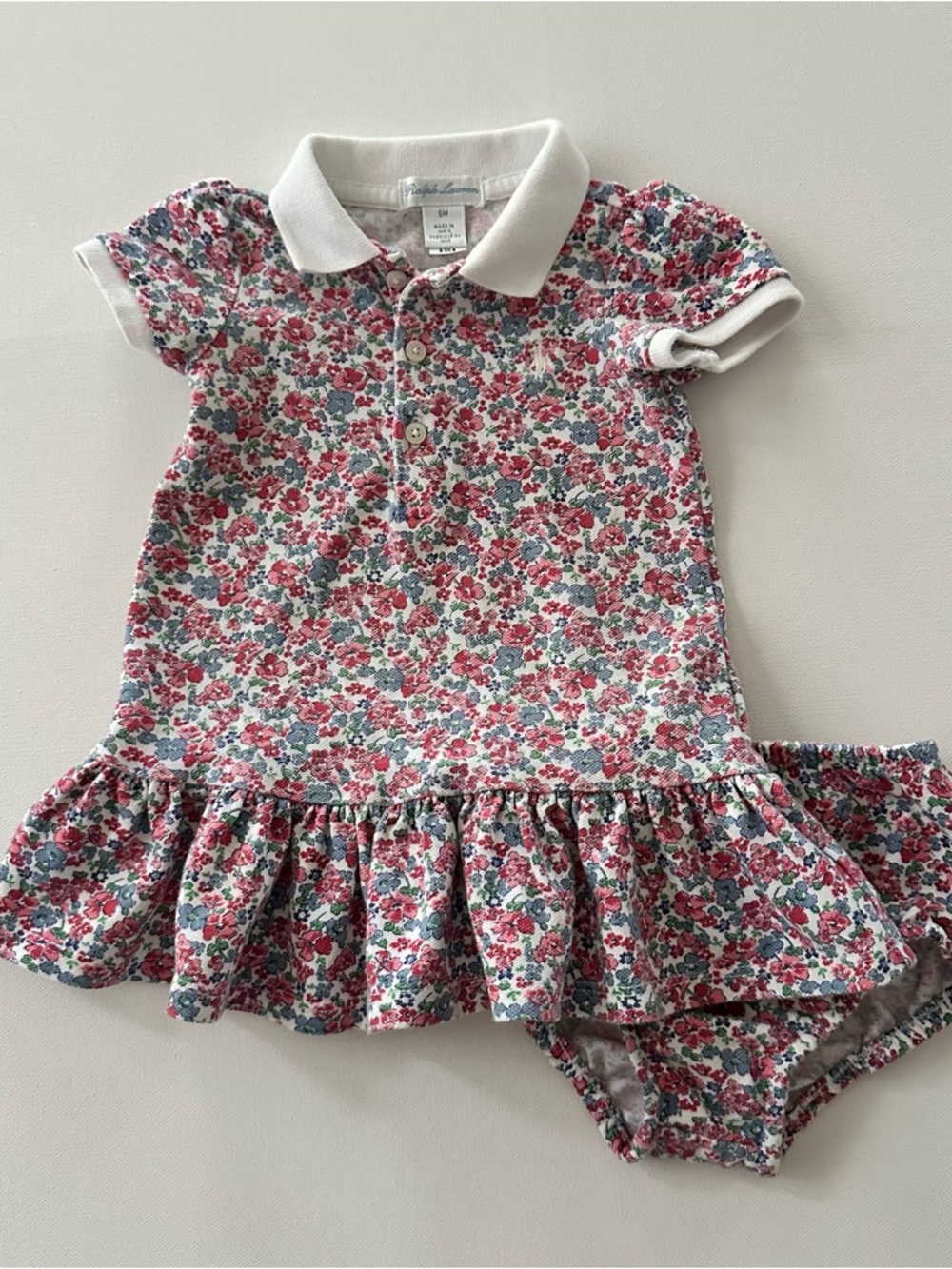 Ralph Lauren 6 Months Baby Girl Pink Floral Polo Dress Spring Summer